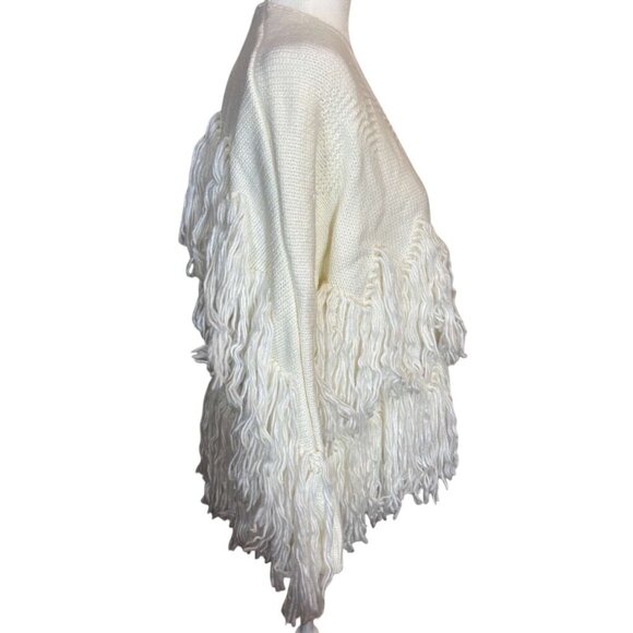 Cream Fringe Open Cardigan M/L Lightweight Knit Western Sweater With Fringe - Picture 3 of 8